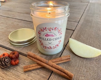 Mulled Cider Fall Aromatherapy Candle | All-Natural Soy Wax & Dried Flowers | Essential Oil Infused | Odor Eliminate + Relax | Toxin Free