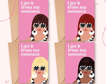 Retro I get it from my Mumma custom Mothers Day Card, happy mothers day card, unique mothers day card, cute mothers day card, gift for mum