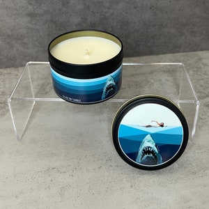 Jaws Horror Candle | All Natural Vegan Handmade Soy Candle | Jaws Candle | Summer Horror Candle | Horror Movie Candle | 6.5 oz Candle