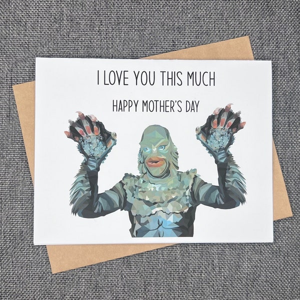 Creature From The Black Lagoon Mother’s Day Card | Universal Monster Mother's Day Gift Set | Horror Mom Personalized Gifts