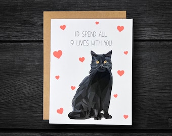 Black Cat Love Card | Anniversary Card | Cat Love Cards | Black Cat Anniversary | Personalized Cards