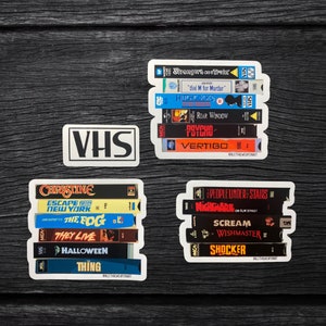 Horror Movie Directors VHS Stack Vinyl Sticker Pack | Carpenter, Hitchcock & Craven | Die Cut Vinyl Horror Stickers