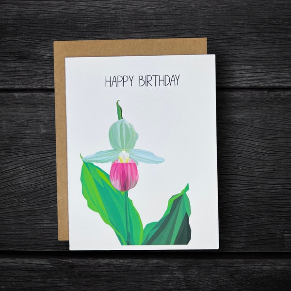 Lady's Slipper Birthday Card | MN Flower Happy Birthday Card | Lady's Slipper Flower Card | Pretty Flower Birthday Card