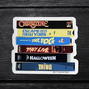 John Carpenter Horror VHS Stack Vinyl Sticker | Horror Movie Stickers | Horror VHS Stickers | Stocking Stuffer Stickers