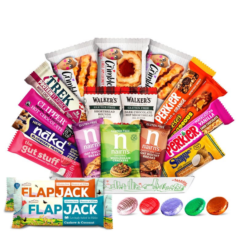 Cesta de regalo sin gluten, pasteles, galletas y snacks. Un detalle para celíacos. imagen 1