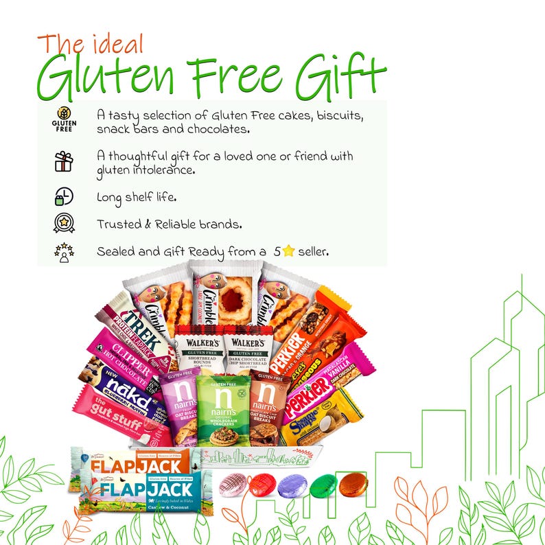 Cesta de regalo sin gluten, pasteles, galletas y snacks. Un detalle para celíacos. imagen 2