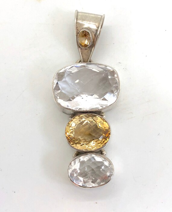 Vintage Large Sterling Silver /& CItrine Necklace Pendant Unique Yellow Gemstone