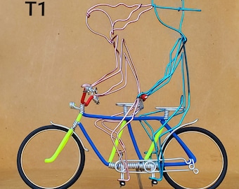 Miniature  tandem bicycle. Hand made bike. Hand crafted aluminium wire. Personalized bicycle.  gift for cyclists