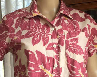 Pink Floral Button Down, The Genuine Hawaiian Short Sleeve Shirt, Tropical, Island, Surf, Size S