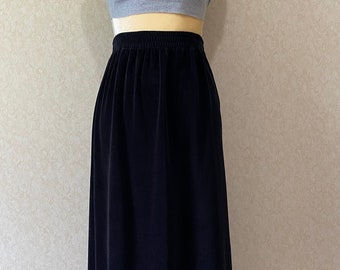 Vintage Velour Skirt, Ankle Length, Back Slit, Elastic Waist, Size S