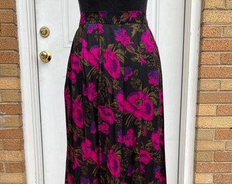 Vtg Midi Skirt, 80s, Floral, Pockets. Size M