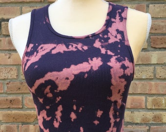 XS-M Crop Top Ribbed Tank Tie Dye Blue Pink Stretchy