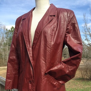 Vintage Leather Jacket, Late 70&#39;s-Early 80&#39;s, Burgundy, Trench, Size M