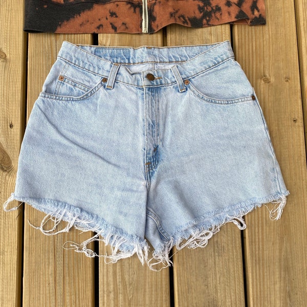 Vintage Levi's Light Wash Cutoffs, High Waist Shorts, Natural Wear, 1980s, Size S