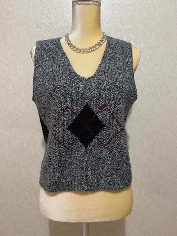 Vintage Sweater Vest, 1980s, Boxy Fit, Argyle, V … - image 2