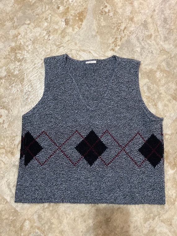 Vintage Sweater Vest, 1980s, Boxy Fit, Argyle, V … - image 3