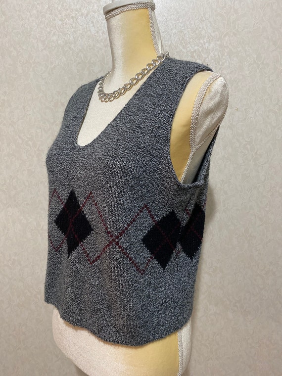 Vintage Sweater Vest, 1980s, Boxy Fit, Argyle, V … - image 1