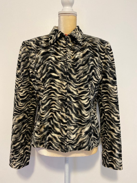 70s-80s Vintage Tiger Print Zip Jacket, Black Ivor