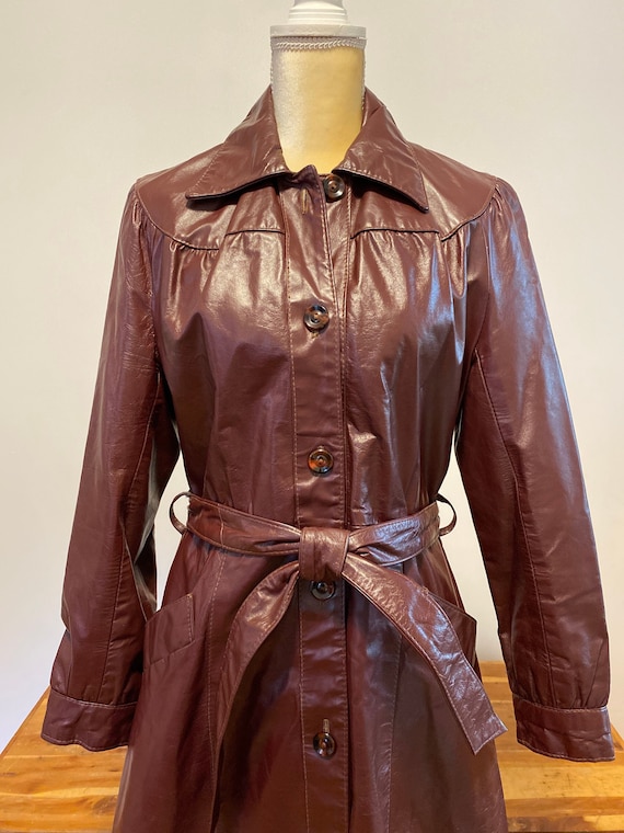 Vintage Leather Long Trench Coat, Below Knee, Pock