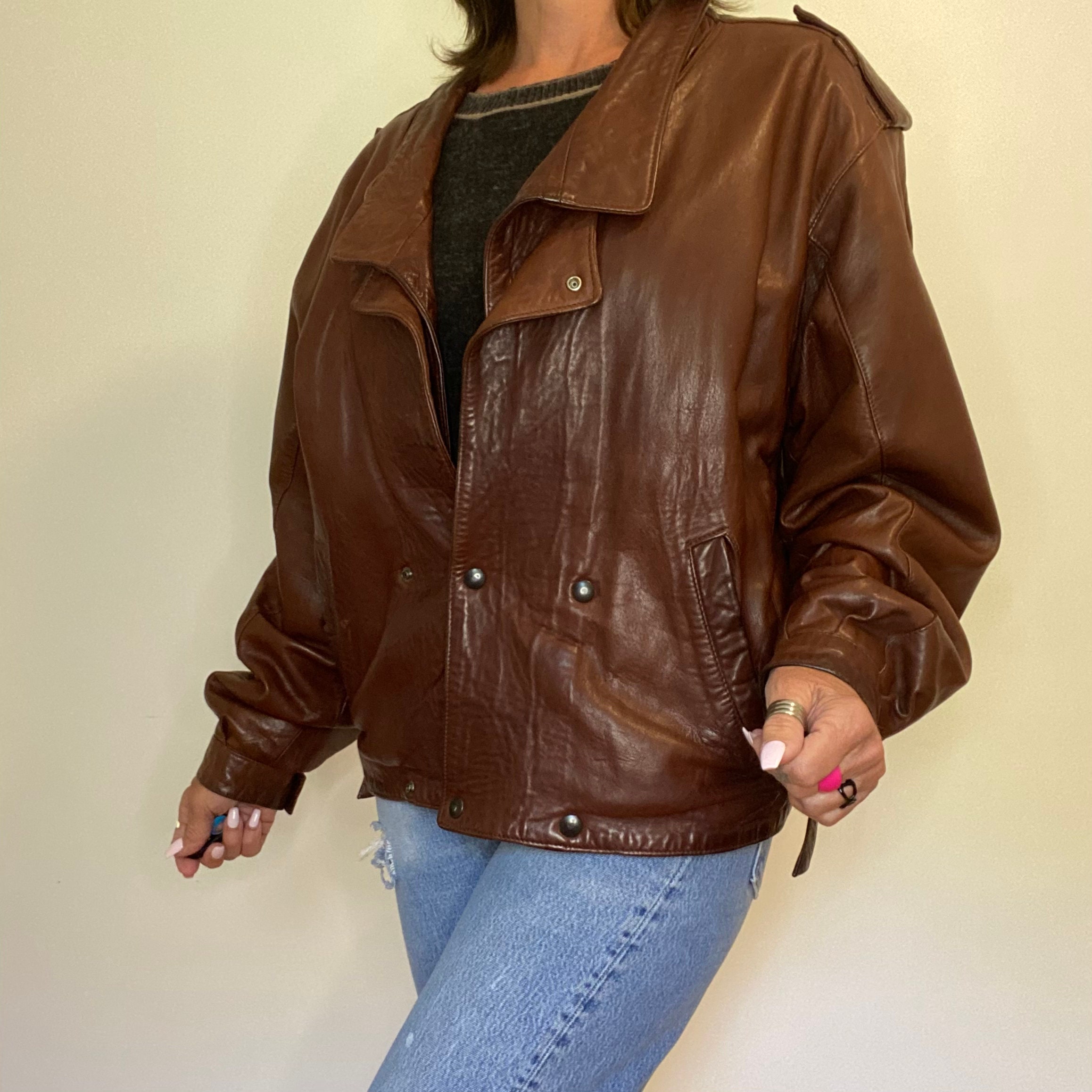 Vintage Brown Leather Bomber Jacket Early 80s Chocolate Brown | Etsy