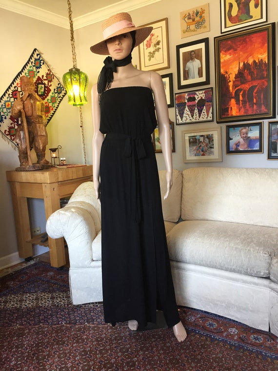 Ankle Length Black Gauze Strapless Dress Women's S
