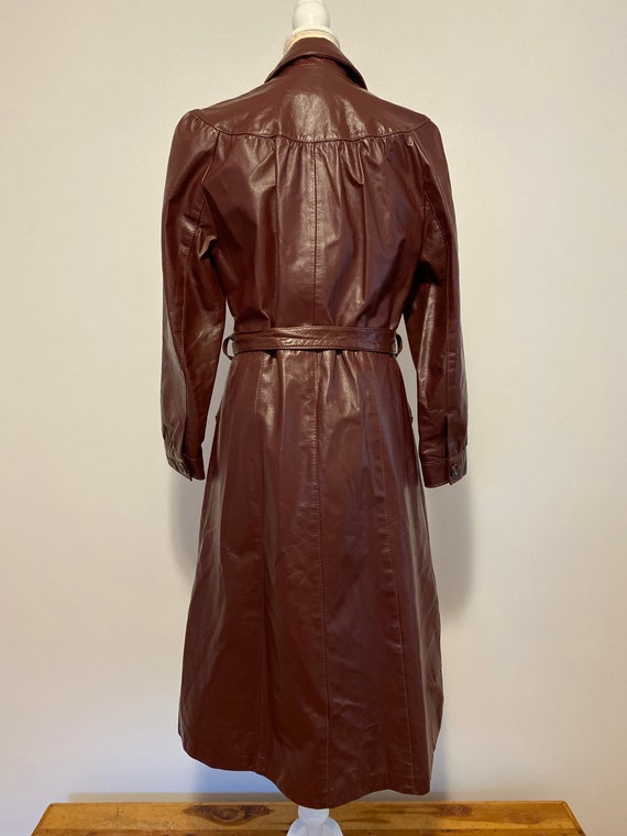 Vintage Leather Long Trench Coat, Below Knee, Pockets… - Gem