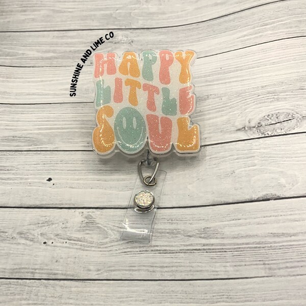 Bobine d'insigne Happy Little Soul | Bobine d'insigne Smiley | Bobine de badge rétro | Bobine d'insigne Hippie Boho | Bobine d'insigne médical d'enseignant d'infirmière | Insigne mignon