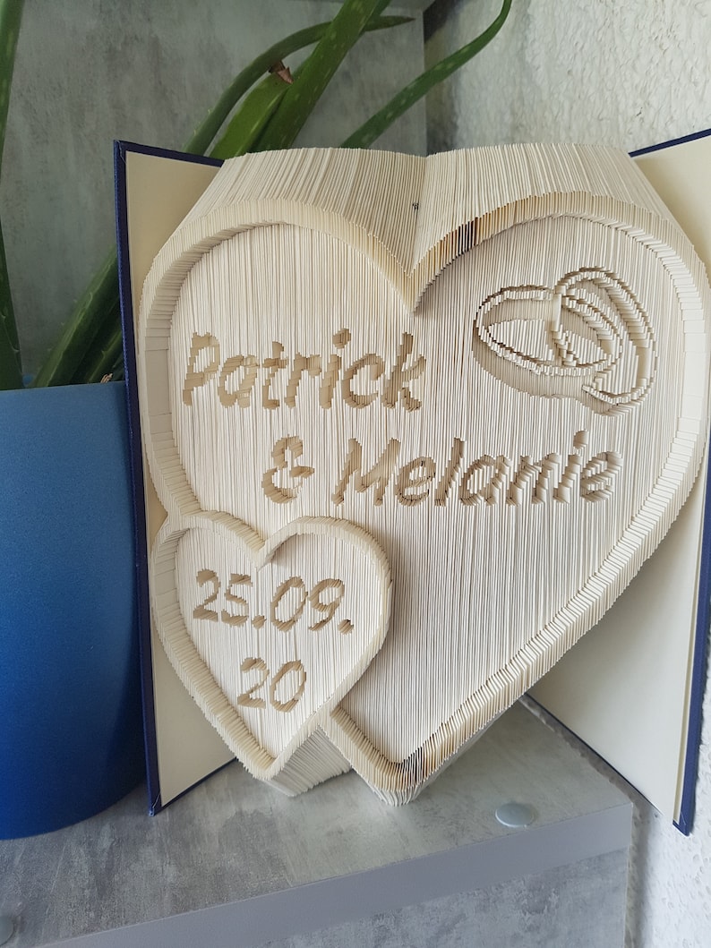 Book folding art wedding book double heart image 1