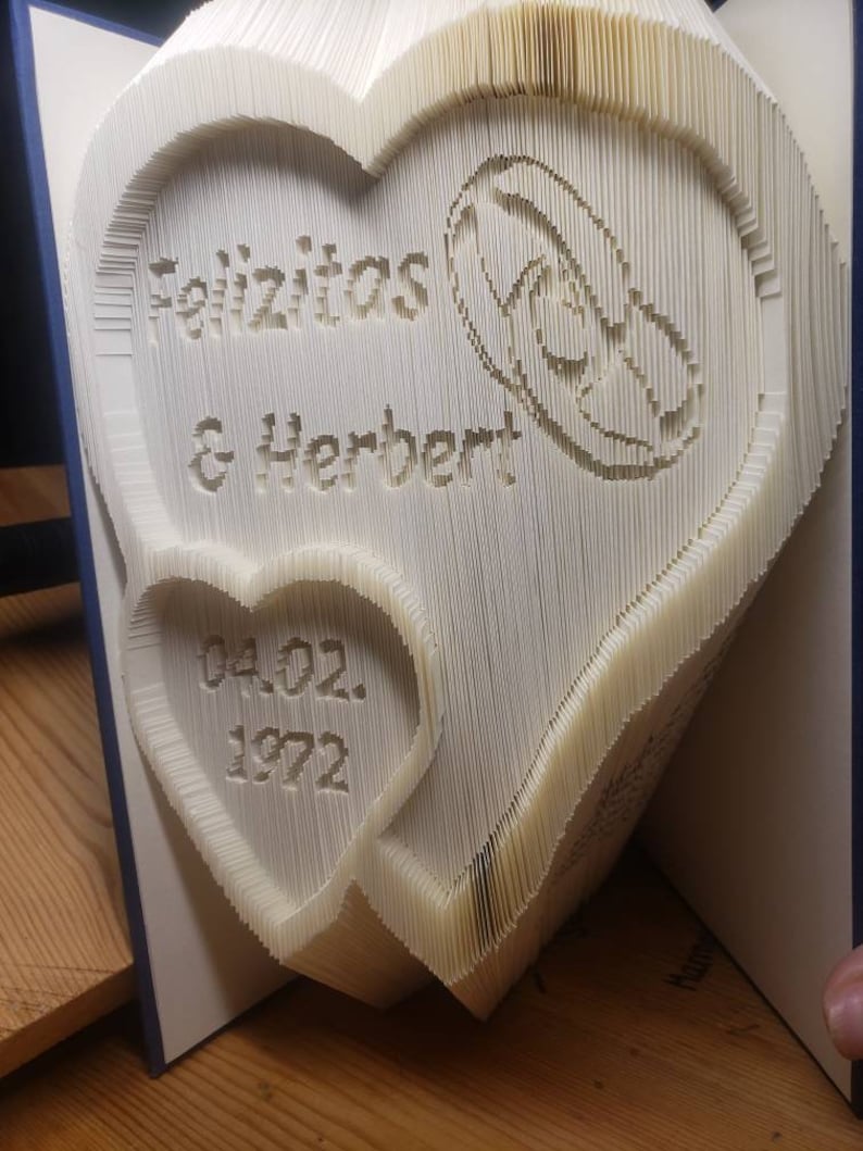 Book folding art wedding book double heart image 4