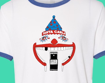 Santa Carla Funhouse Clown Ringer T-Shirt (Lost Boys/Santa Cruz Beach Boardwalk)