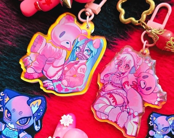 Gloomy Bear x Miku & Super Sonico Holographic keychains