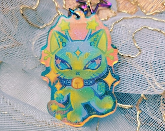 Holographic Alien Kitty Keychain 2.5"