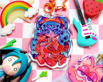 Orange Kitty Miku Keychain