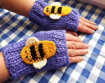 Purple bee knit sleeveless gloves