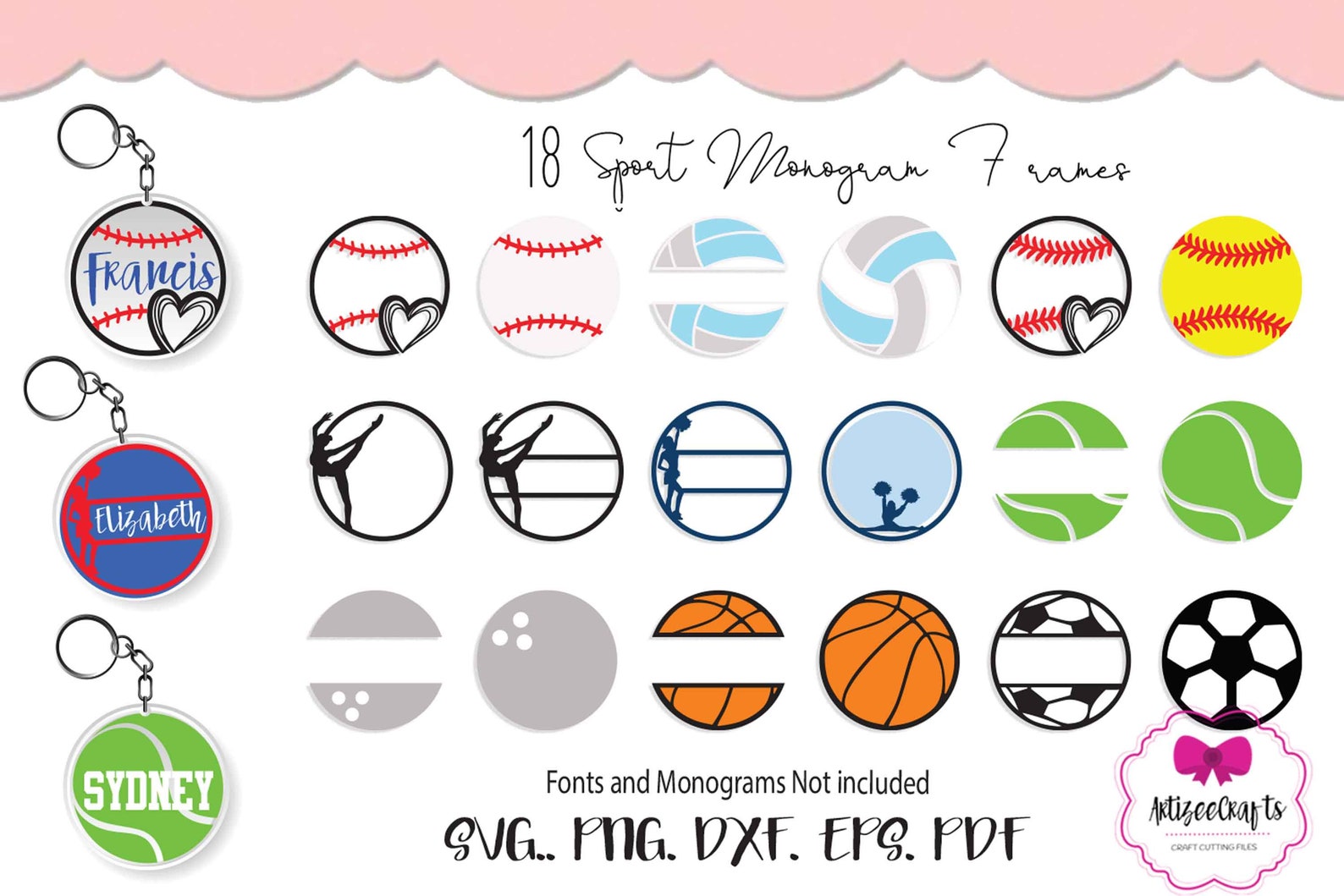 Sport Circle Monogram FrameRound Monogram BorderCircular Etsy