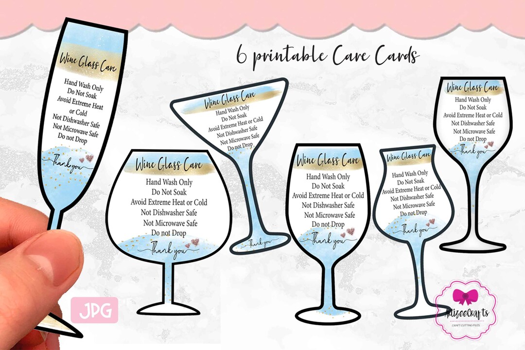 Wine Glass Care Card Printablewashing Instructions Etsy