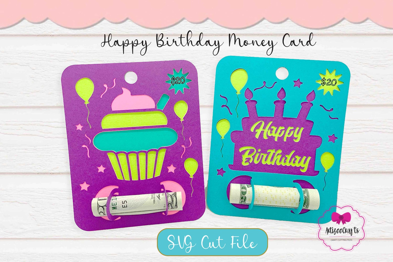Happy Birthday Money Gift Card SVG Cut Money Gift Card Etsy