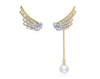 Crystal 2 Ways Angel Wings Earring in 18k Gold Vermeil over 925 silver, Hopes Collection