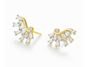 Crystal Angel Wings Gold Vermeil Ear Studs in 18k Gold, For best Hope and Luck, ThEyes On