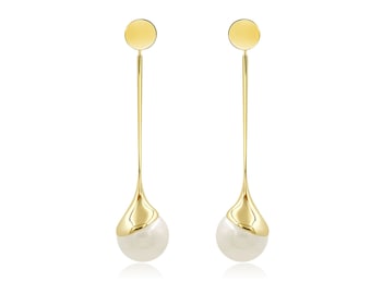 18k Gold Dangling Earrings, White Pearl, Luxury Hand crafted jewelry, Devotion Collection, For Better Chakras