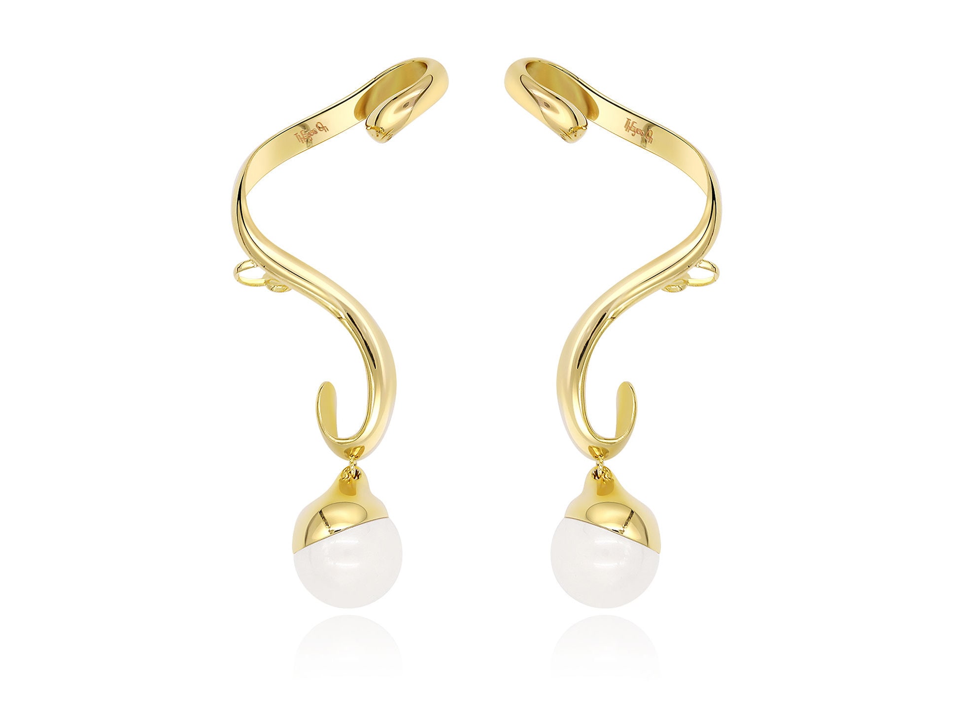 Adjustable 18k Yellow Gold Vermeil Gold Ear Cuff, White Pearl, Devotion Collection, For Better Chakras