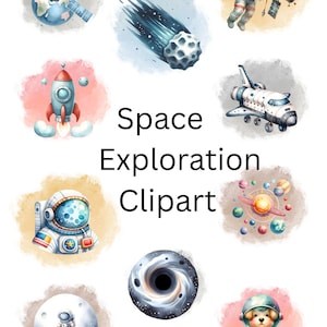 Conjunto de 20 ilustraciones gráficas de alta resolución sobre exploración espacial / Paquete de imágenes prediseñadas de astronautas