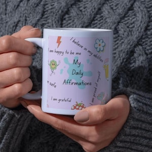 Diseño envolvente de taza con afirmaciones positivas: archivo PNG imprimible de 11 oz y 15 oz, taza motivacional, plantilla de Canva