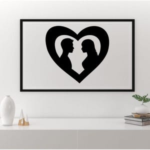 Immagine digitale di coppia a forma di cuore, stampabile, amore, famiglia, silhouette di coppie romantiche, silhouette d'amore, clipart di coppie. PNG, JPG, PDF