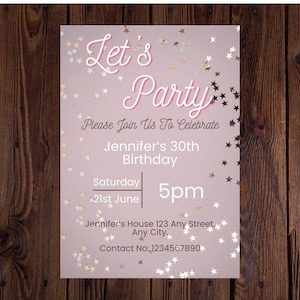 Invitación digital moderna para 30 cumpleaños: elegante invitación electrónica editable para ella / Plantilla de invitación para fiesta de cumpleaños de descarga instantánea