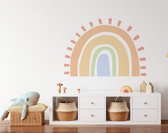 Large Rainbow Wall Decal, Nursery Rainbow Decor, Removable Peel and Stick Vinyl, Kids Bedroom Wall Art, Boho Rainbow Sticker, Gender Neutral