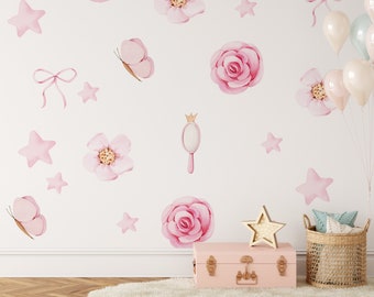 Princess Room Decals | Pink Flowers, Stars, Butterfly Wall Art