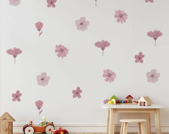 Pink Flower Wall Decals, Removable Vinyl Decor, Set of 40/80