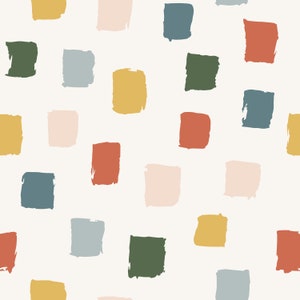 May include: A seamless pattern with colorful squares in shades of blue, green, yellow, pink, and red. The squares are arranged in a diagonal pattern on a white background.