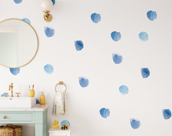 Blue Watercolor Polka Dot Wall Decals, Peel and Stick